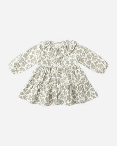 Quincy Mae Ruffle Collar Button Dress- Green Floral