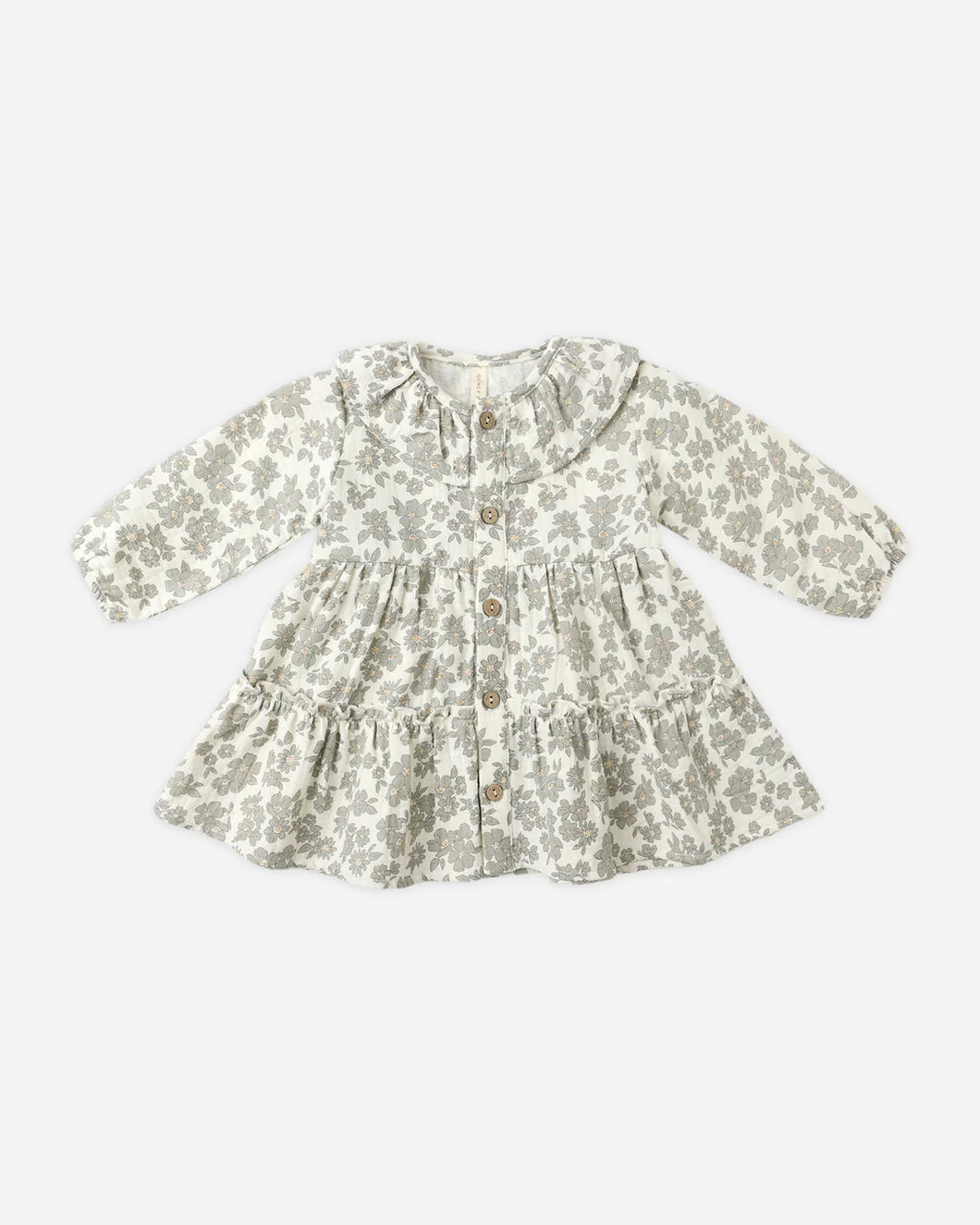 Quincy Mae Ruffle Collar Button Dress- Green Floral