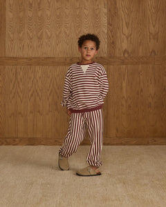 RYLEE + CRU OVERSIZED CREW JOGGER SET- BURGUNDY STRIPE