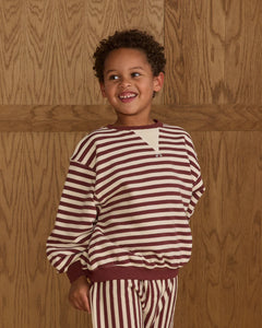 RYLEE + CRU OVERSIZED CREW JOGGER SET- BURGUNDY STRIPE