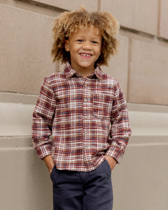 RYLEE + CRU COLLARD LONG SLEEVE SHIRT- BURGUNDY PLAID