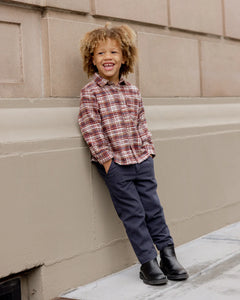 RYLEE + CRU COLLARD LONG SLEEVE SHIRT- BURGUNDY PLAID