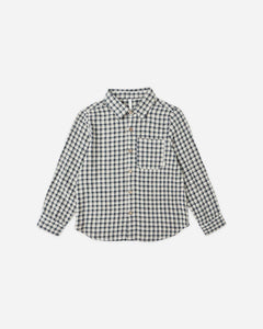 RYLEE + CRU COLLARD LONG SLEEVE SHIRT-NAVYCHECK