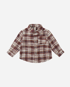 RYLEE + CRU COLLARD LONG SLEEVE SHIRT- BURGUNDY PLAID