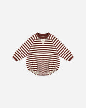 Load image into Gallery viewer, RYLEE + CRU CREWNECK ROMPER- BURGUNDY STRIPE
