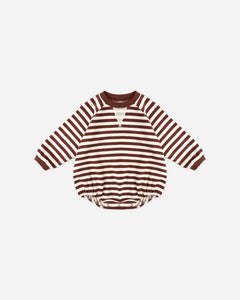 RYLEE + CRU CREWNECK ROMPER- BURGUNDY STRIPE