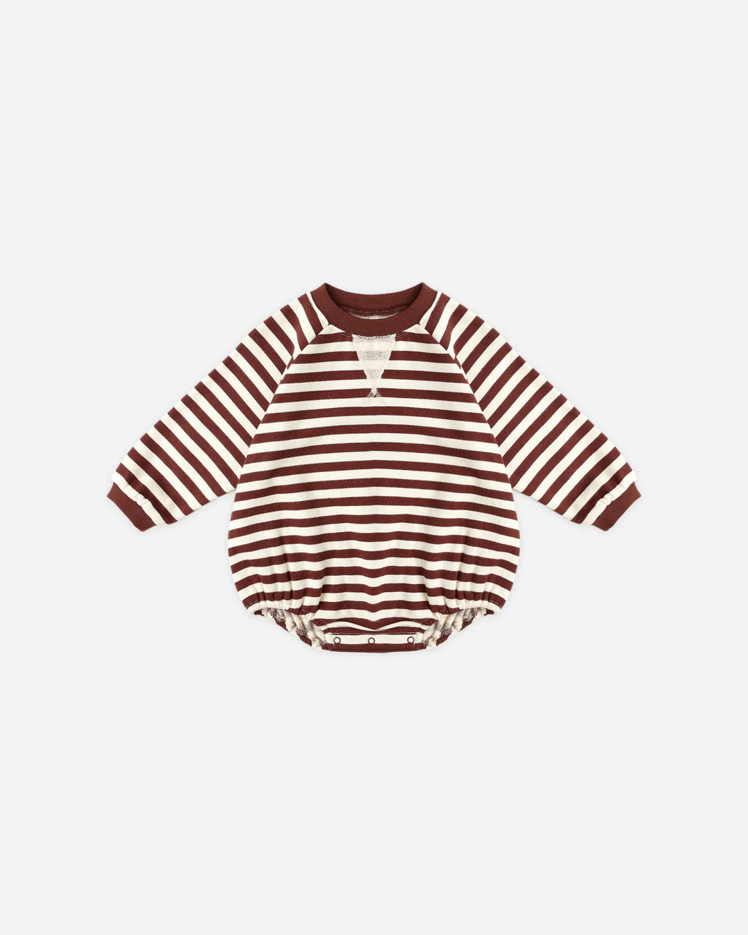 RYLEE + CRU CREWNECK ROMPER- BURGUNDY STRIPE