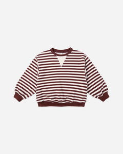RYLEE + CRU OVERSIZED CREW JOGGER SET- BURGUNDY STRIPE