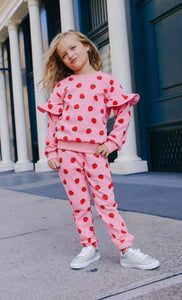 Lola + The Boys Strawberry Ruffle Joggers Set