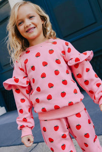 Lola + The Boys Strawberry Ruffle Joggers Set
