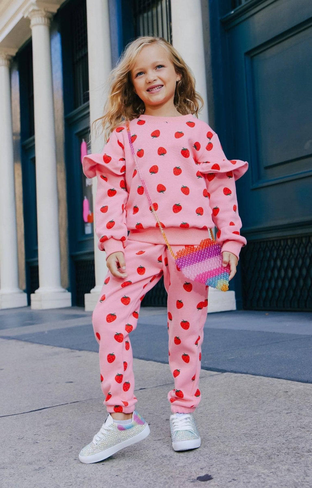 Lola + The Boys Strawberry Ruffle Joggers Set