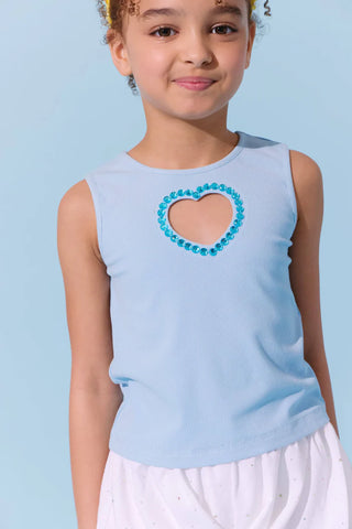 LOLA + THE BOYS BABY BLUE CRYSTAL HEART TANK