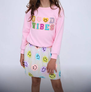 Lola & The Boys Rainbow Emoji Sequin Skirt