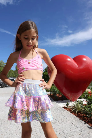 LOLA + THE BOYS SEQUIN OMBRE RUFFLE SKIRT