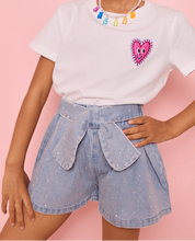 Load image into Gallery viewer, LOLA + THE BOYS SPARKLE BOW DENIM SHORT
