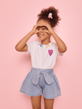 Load image into Gallery viewer, LOLA + THE BOYS SPARKLE BOW DENIM SHORT
