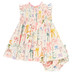 Pink Chicken Watercolor Bows Baby Stevie Dress Set