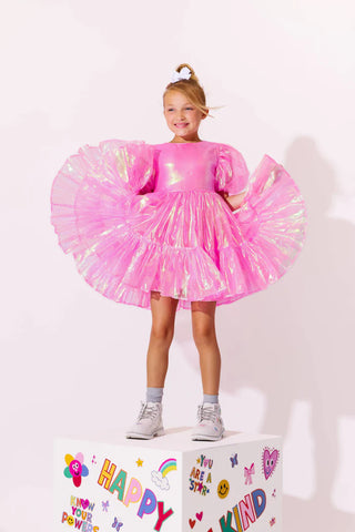 LOLA + THE BOYS CRYSTAL PINK HOLOGRAM DRESS