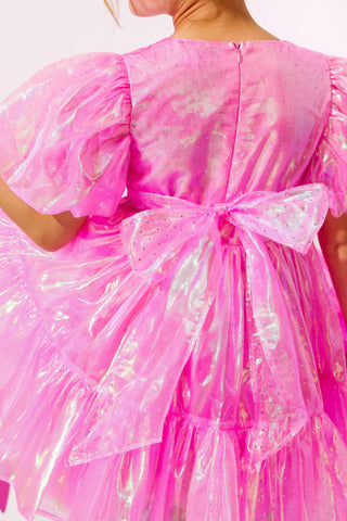 LOLA + THE BOYS CRYSTAL PINK HOLOGRAM DRESS