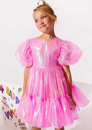 LOLA + THE BOYS CRYSTAL PINK HOLOGRAM DRESS