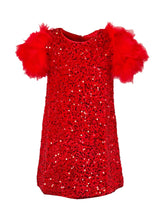 Load image into Gallery viewer, Lola &amp; The Boys Feather Party Dress- Ruby
