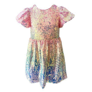 Lola & The Boys Sequin Ombre Puff Sleeve Dress