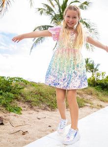 Lola & The Boys Sequin Ombre Puff Sleeve Dress