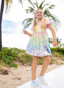 Lola & The Boys Sequin Ombre Puff Sleeve Dress