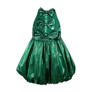 LOLA + THE BOYS METALLIC BOW BUBBLE DRESS