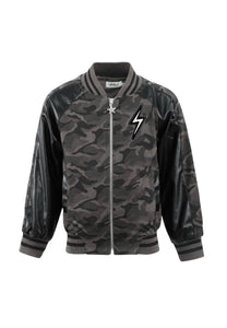 Lola + The Boys Camo Flash Leather Bomber