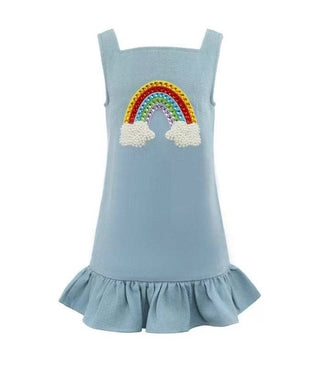 LOLA + THE BOYS RAINBOW GEMS DENIM DRESS