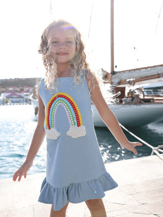 LOLA + THE BOYS RAINBOW GEMS DENIM DRESS
