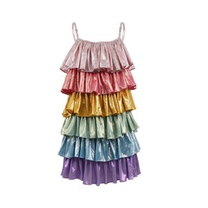 Lola & The Boys Rainbow Metallic Tiers Dress