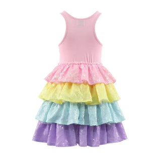 LOLA + THE BOYS RAINBOW SEQUIN TIERED DREAM DRESS
