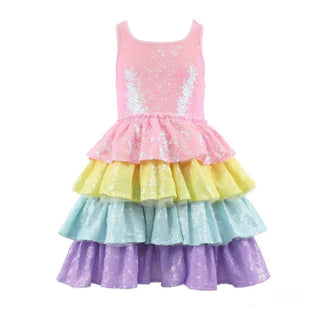 LOLA + THE BOYS RAINBOW SEQUIN TIERED DREAM DRESS