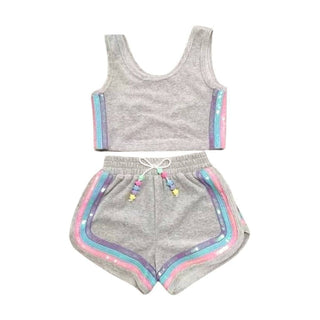 LOLA + THE BOYS RAINBOW VELOUR  SEQUIN TANK SET