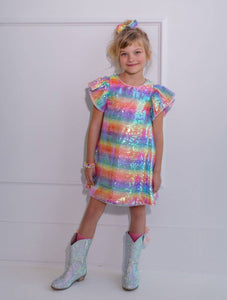 Lola & The Boys Sequin Rainbow Shimmer Dress