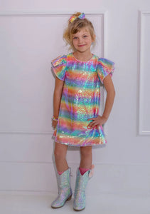 Lola & The Boys Sequin Rainbow Shimmer Dress