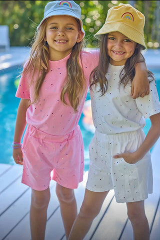 LOLA + THE BOYS WHITE RAINBOW GEMS SHORT SET