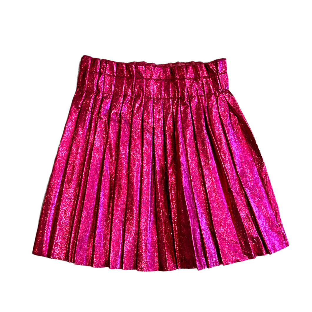 Lola & The Boys Foil Moto Pleated Skirt- Hot Pink