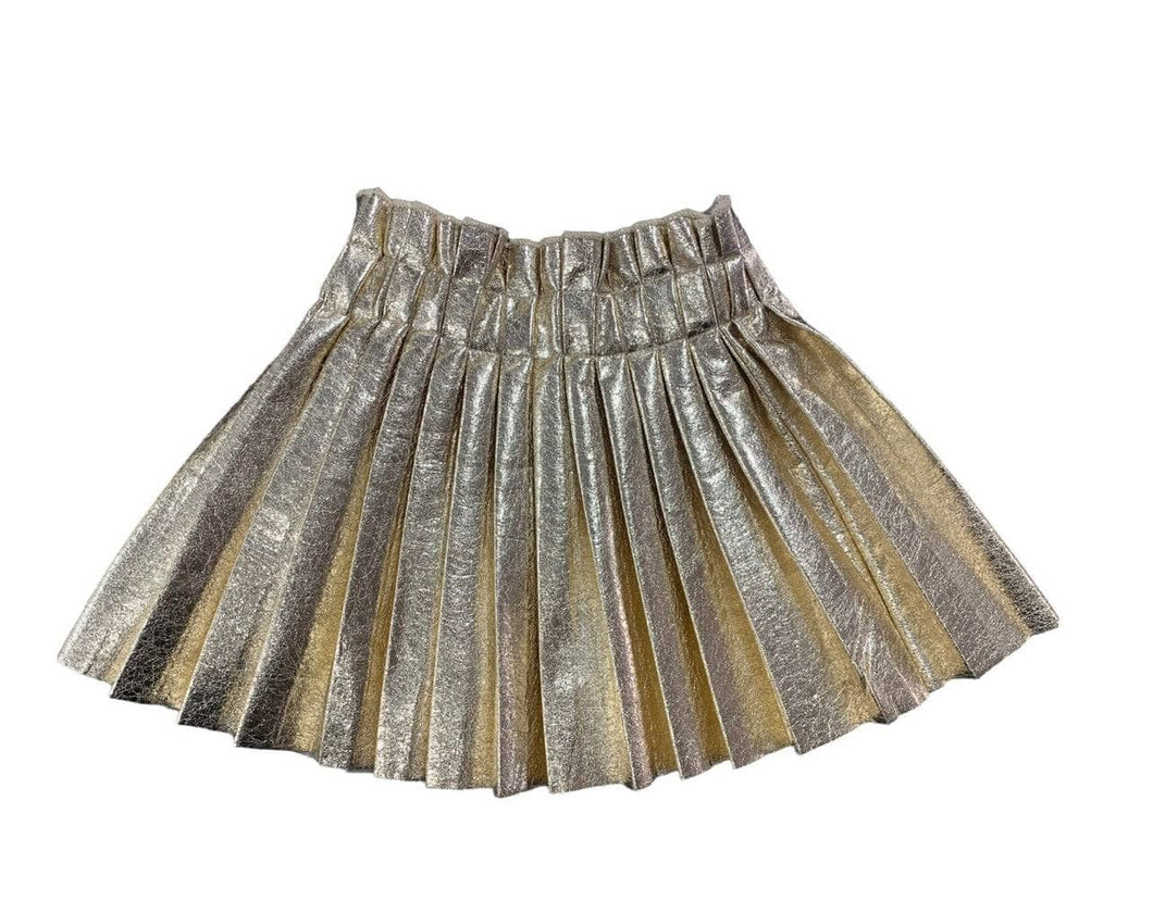 Lola & The Boys Foil Moto Pleated Skirt- Gold