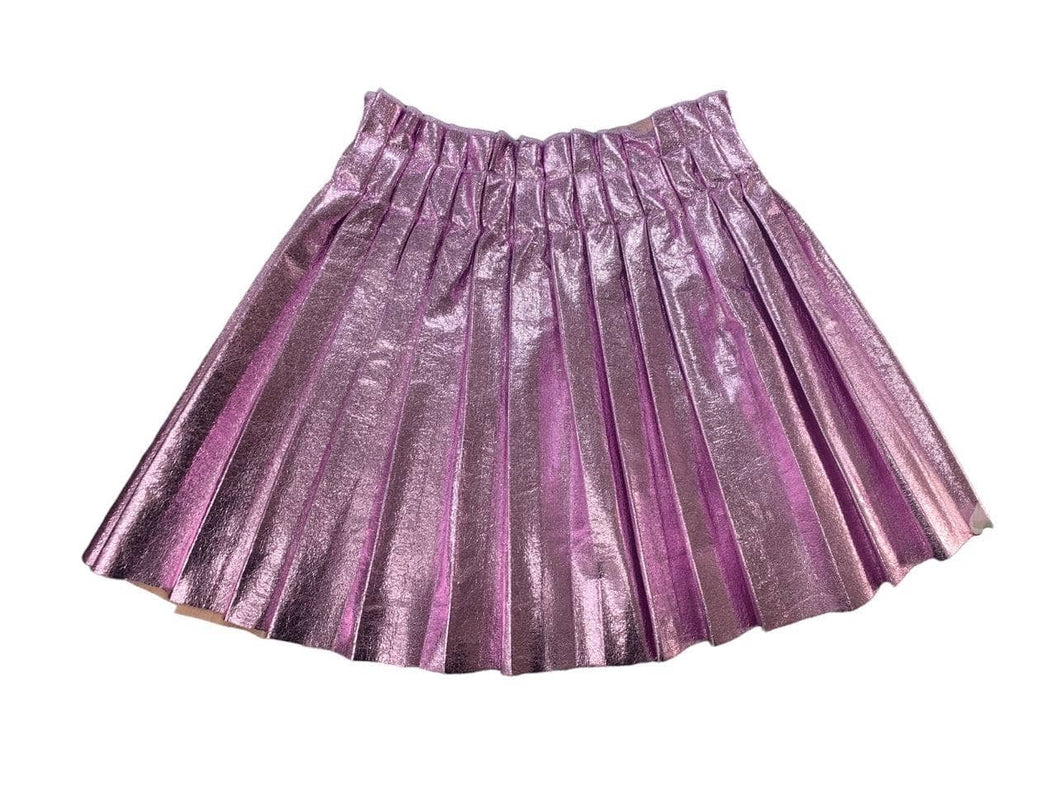 Lola & The Boys Foil Moto Pleated Skirt- Baby Pink