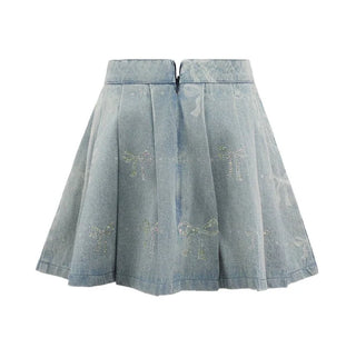 LOLA + THE BOYS SPARKLE BOWS DENIM PLEATED SKIRT