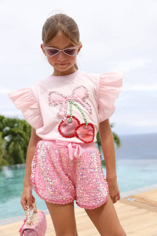 LOLA + THE BOYS CRYSTAL CHERRY RUFFLE T-SHIRT