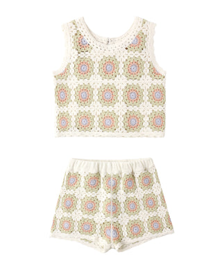 RYLEE + CRU CROCHET TANK SET CITRON DAISY CHECK
