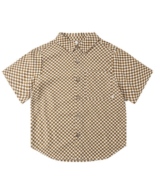 RYLEE + CRU COLLARED SHORT SLEEVE SHIRT OCRE CHECK