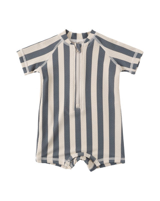 QUINCY MAE ZIP RASHGUARD ONE-PIECE RETRO OCEAN STRIPE