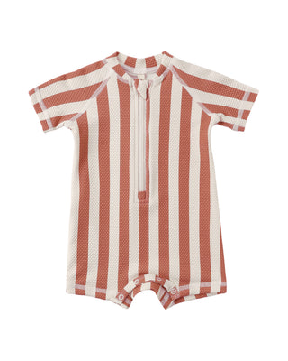 QUINCY MAE ZIP RASHGUARD ONE-PIECE RETRO POPPY STRIPE