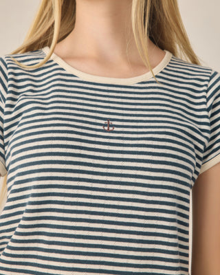 RYLEE + CRU TEEN POINTELLE TEE NAVY STRIPE