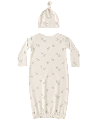 QUINCY MAE BAMBOO BABY GOWN + HAT SET ELEPHANTS